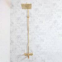 Unlacquered Brass Shower Set With Tub Filler And Square Shower Head - Brassna