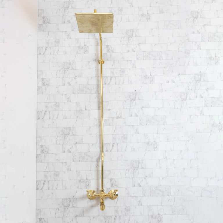 Unlacquered Brass Shower Set With Tub Filler And Square Shower Head - Brassna