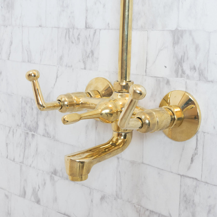 Unlacquered Brass Shower Set With Tub Filler And Square Shower Head - Brassna