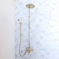 Unlacquered Brass Shower Set With tub filler, Handheld and Head Shower - Brassna