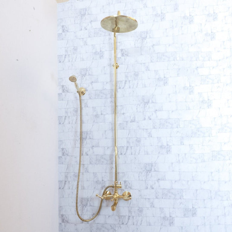 Unlacquered brass shower tub filler, Handheld And Head Shower Shower Set VintageLine Shower Set