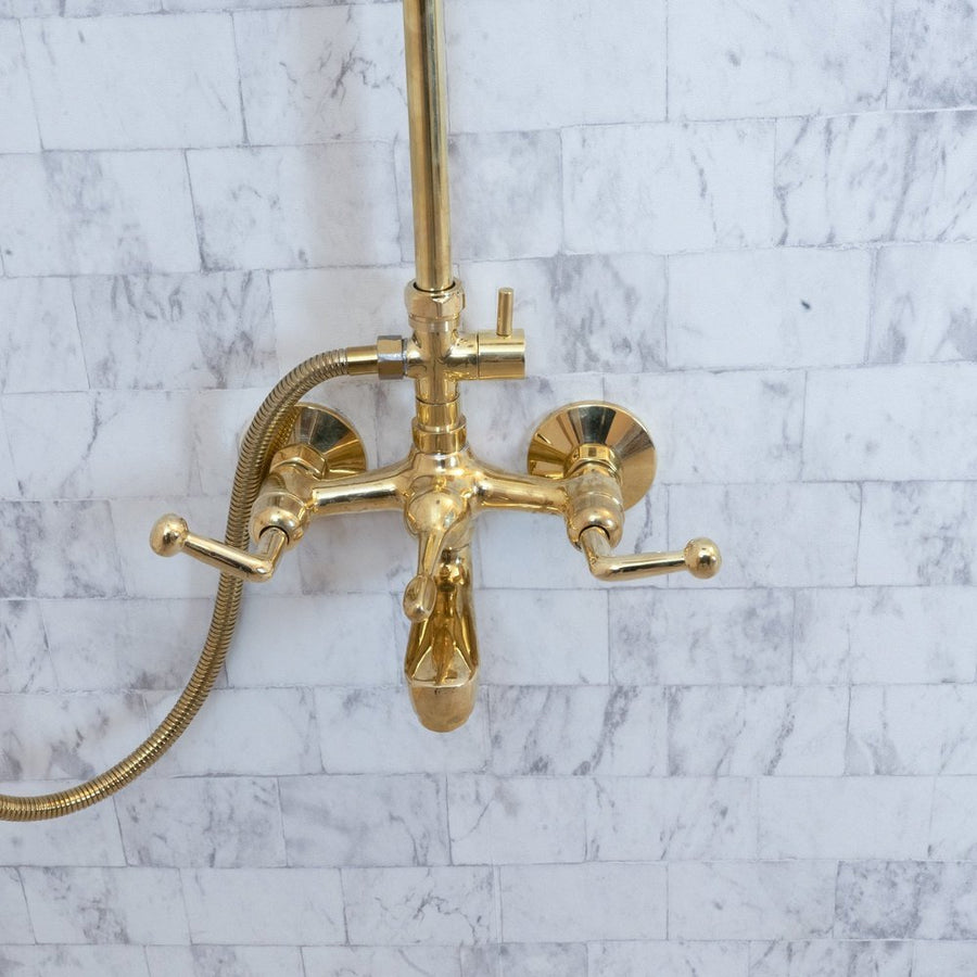 Unlacquered Brass Shower Set With tub filler, Handheld and Head Shower - Brassna