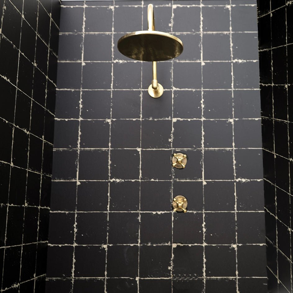  Unlacquered Brass Solid Brass Shower Head And Tub Filller, Handmade Shower Set With a Swivel Head And Tub Spout Unlacquered Brass Solid Brass Shower Head With Curved Arm