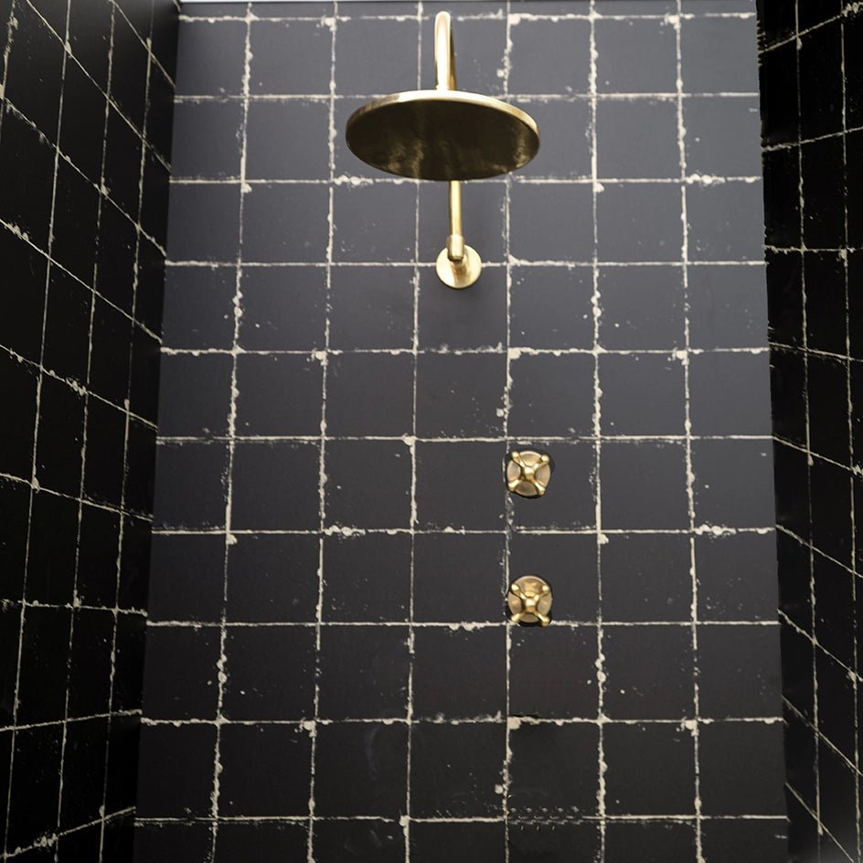 Unlacquered Brass Solid Brass Shower Head With Curved Arm - Brassna