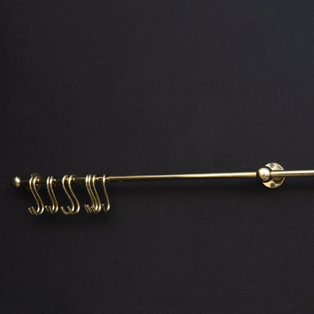 Unlacquered Brass Wall Mount Pot Rack, Brass Pot And Rail, Brass Kitchen Rack, Brass Hanging Rack Unlacquered Brass Wall Mount Pot Rack