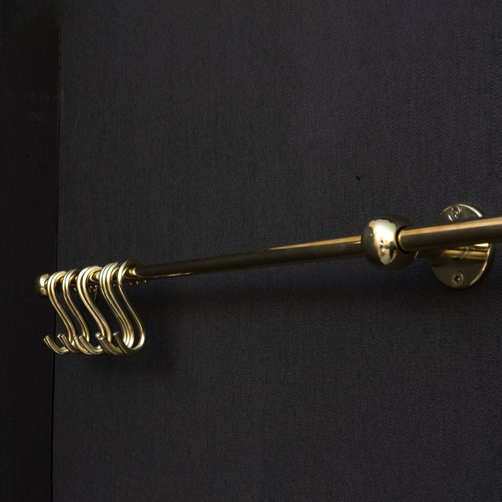 Unlacquered Brass Wall Mount Pot Rack, Brass Pot And Rail, Brass Kitchen Rack, Brass Hanging Rack Unlacquered Brass Wall Mount Pot Rack
