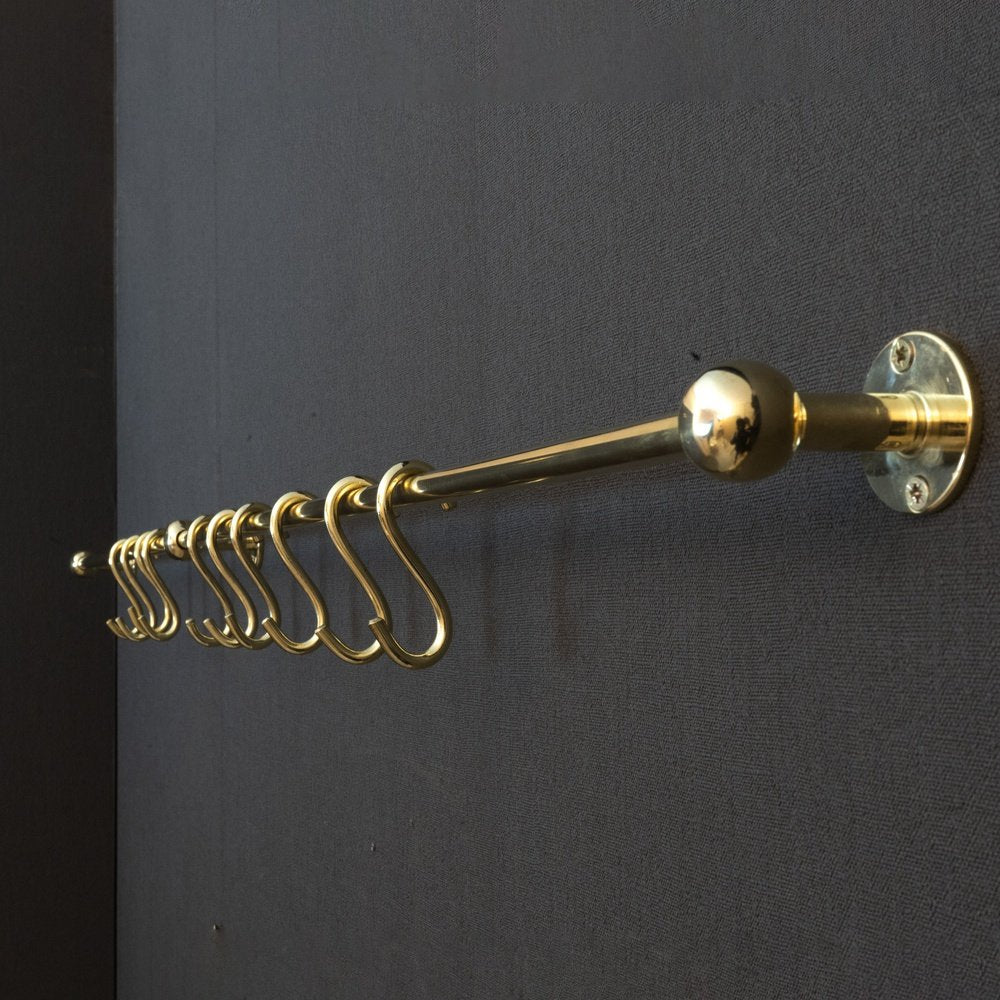 Unlacquered Brass Wall Mount Pot Rack, Brass Pot And Rail, Brass Kitchen Rack, Brass Hanging Rack Unlacquered Brass Wall Mount Pot Rack