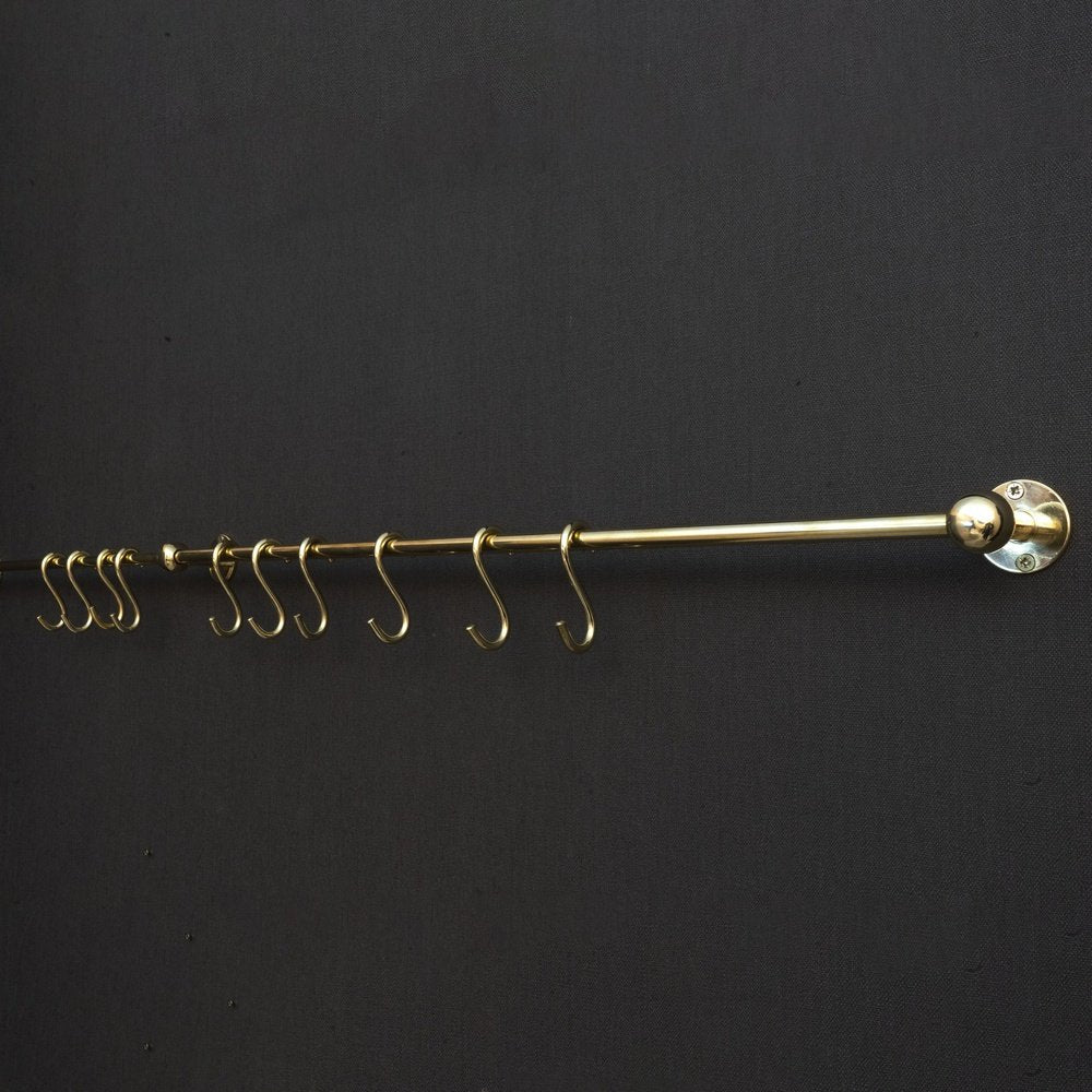 Unlacquered Brass Wall Mount Pot Rack, Brass Pot And Rail, Brass Kitchen Rack, Brass Hanging Rack Unlacquered Brass Wall Mount Pot Rack