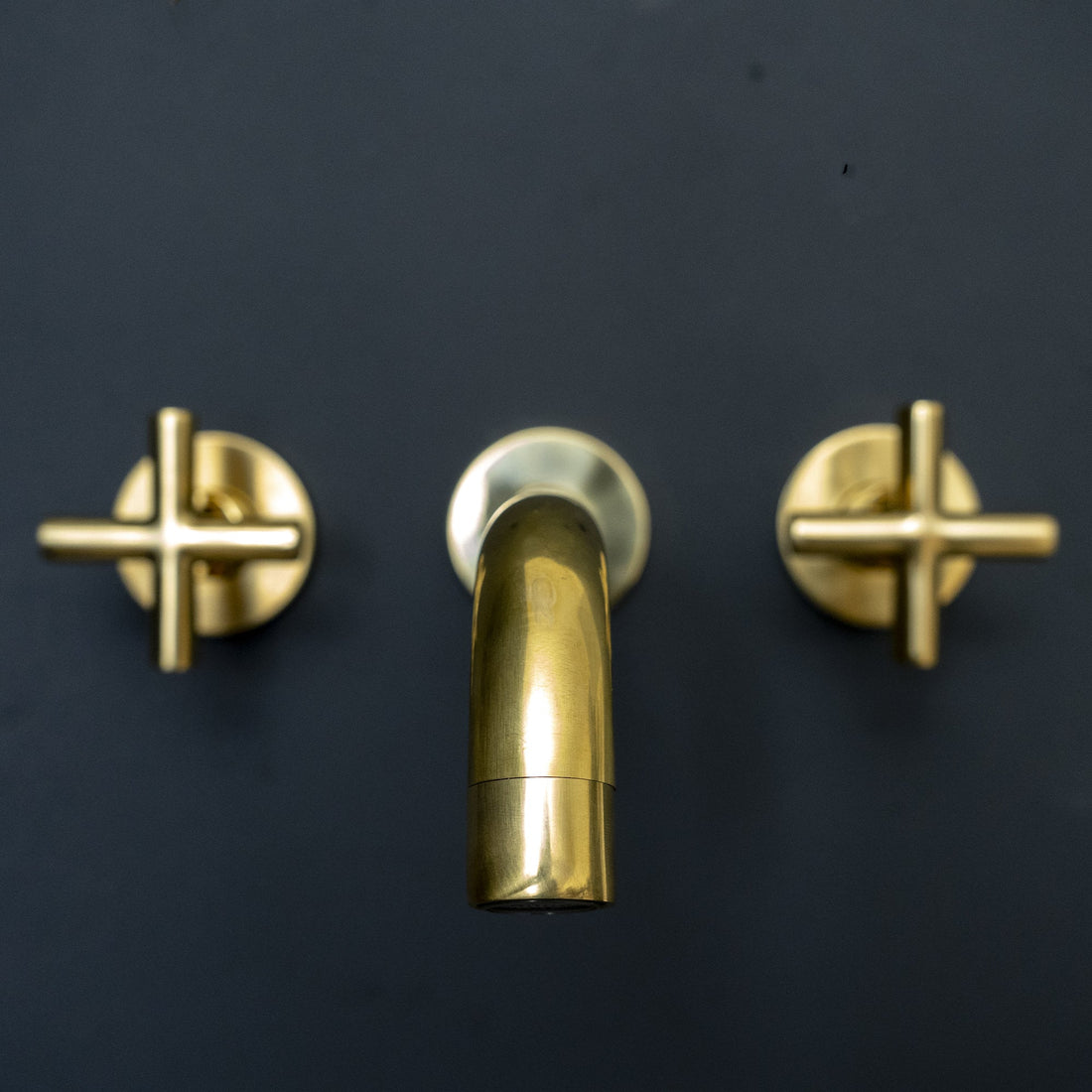 Unlacquered Brass Wall Mounted Faucet For Kitchen And Bathroom, Handcrafted Wall Mounted Faucet With Corss Handles Aqualux Bathroom Faucet