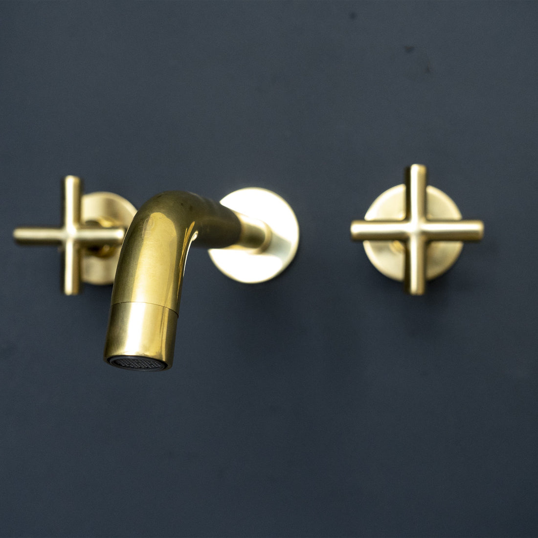 Unlacquered Brass Wall Mounted Faucet For Kitchen And Bathroom, Handcrafted Wall Mounted Faucet With Corss Handles Aqualux Bathroom Faucet