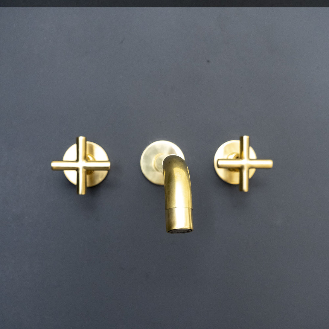 Unlacquered Brass Wall Mounted Faucet For Kitchen And Bathroom, Handcrafted Wall Mounted Faucet With Corss Handles Aqualux Bathroom Faucet