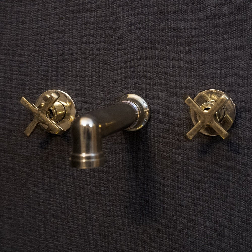 Unlacquered Brass Wall Mounted Faucet With Flat Cross Handles, Brass Faucet For Kitchen And Bathroom Wall Mounted Faucet X