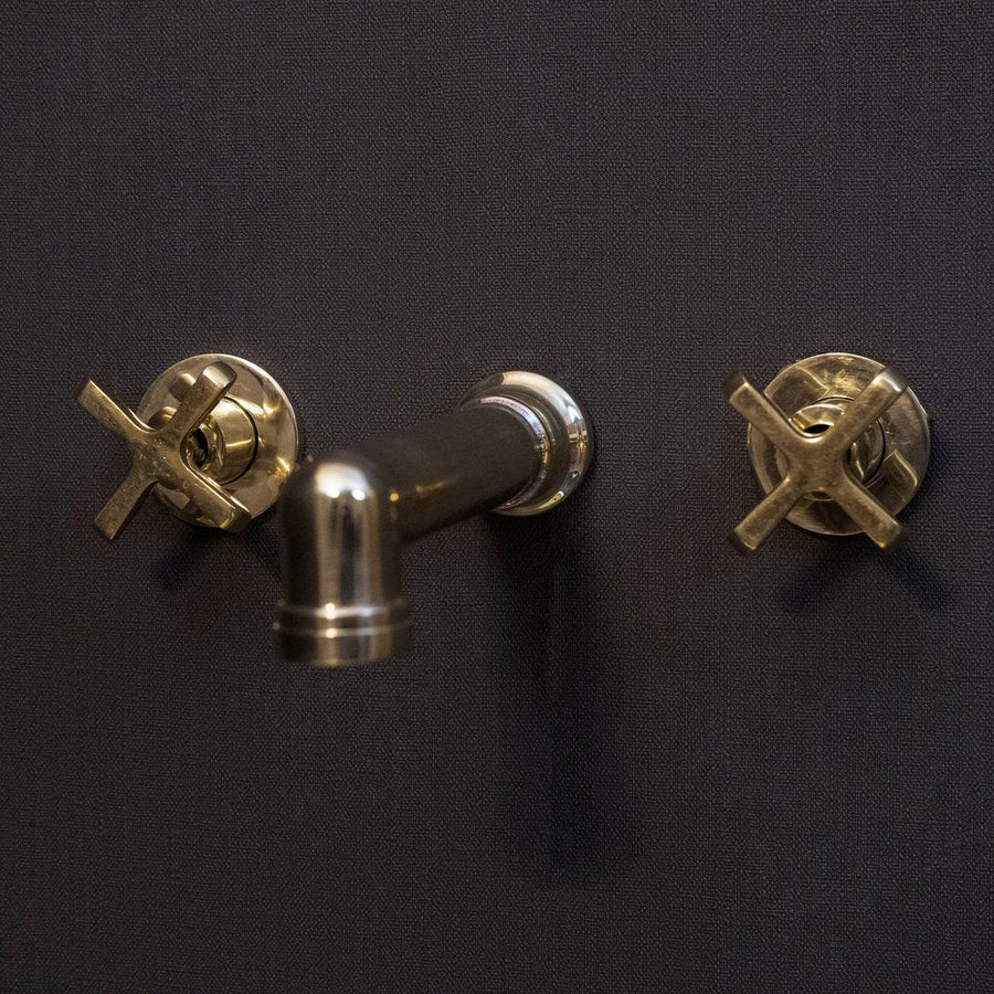 Unlacquered Brass Wall Mounted Faucet With Flat Cross Handles, Brass Faucet For Kitchen And Bathroom Wall Mounted Faucet X