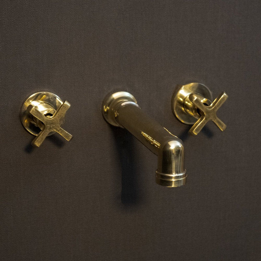 Unlacquered Brass Wall Mounted Faucet With Flat Cross Handles - Brassna
