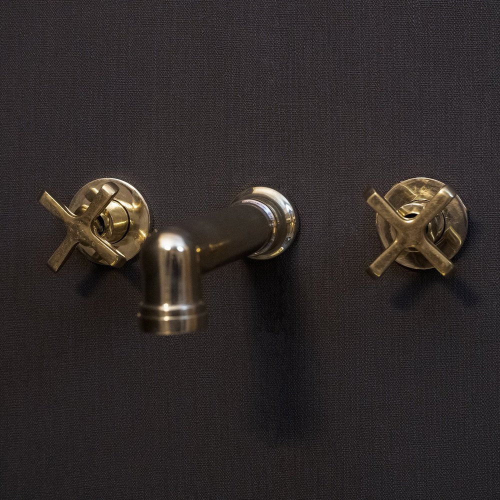 Unlacquered Brass Wall Mounted Faucet With Flat Cross Handles, Brass Faucet For Kitchen And Bathroom Wall Mounted Faucet X