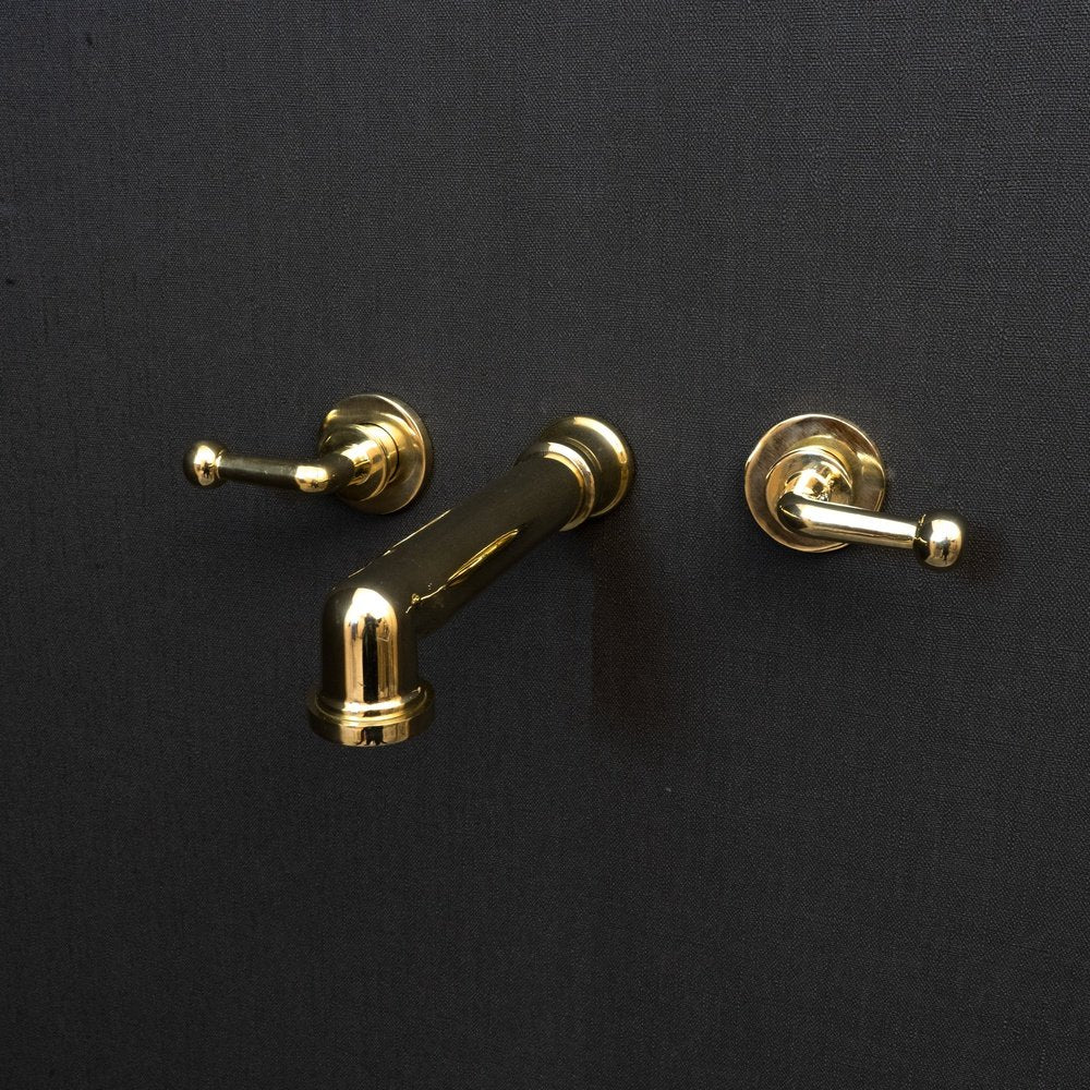 Unlacquered Brass Wall Mounted Faucet With Lever Handles, Brass Faucet For Kitchen And Bathroom Mimo Wall Mounted Faucet