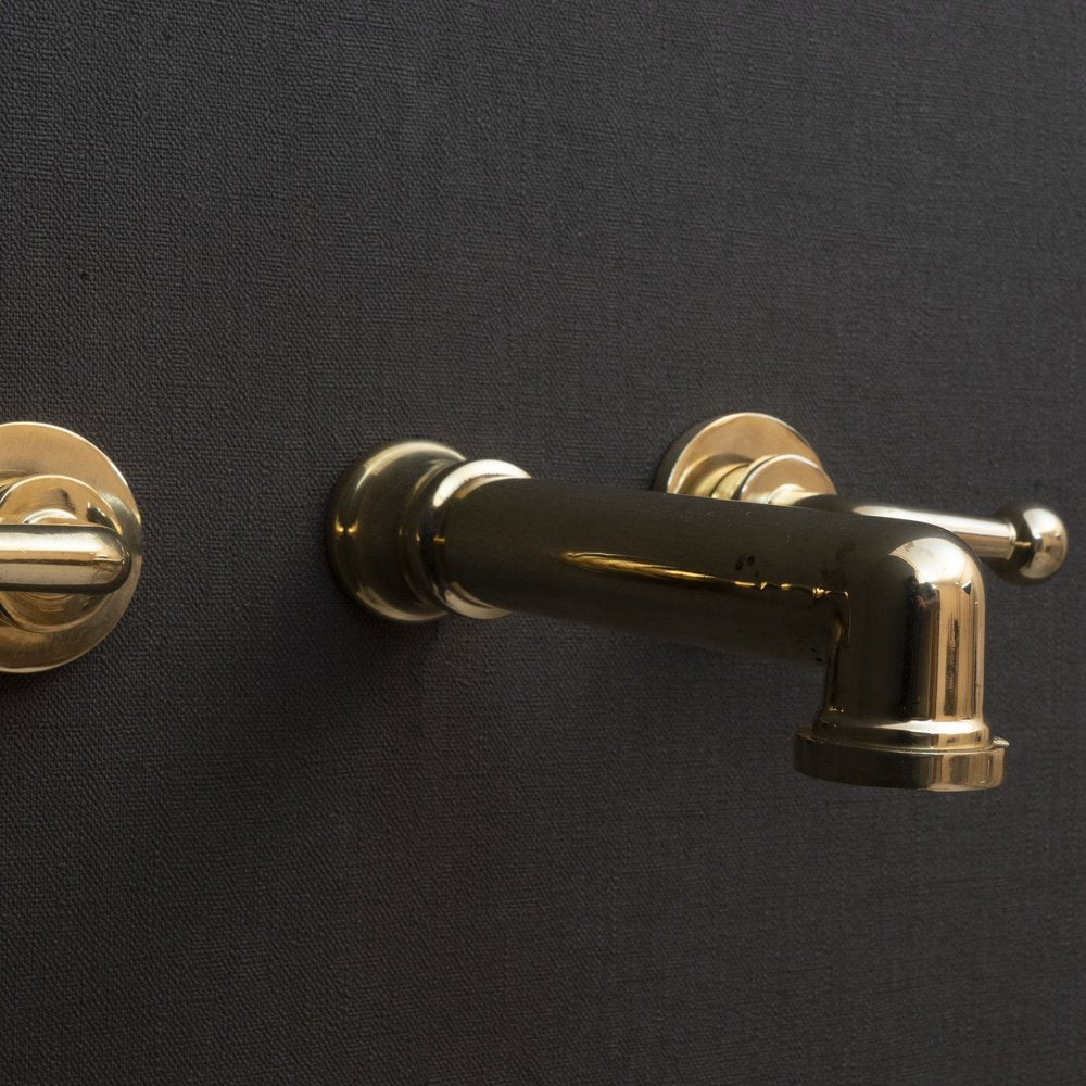 Unlacquered Brass Wall Mounted Faucet With Lever Handles, Brass Faucet For Kitchen And Bathroom Mimo Wall Mounted Faucet