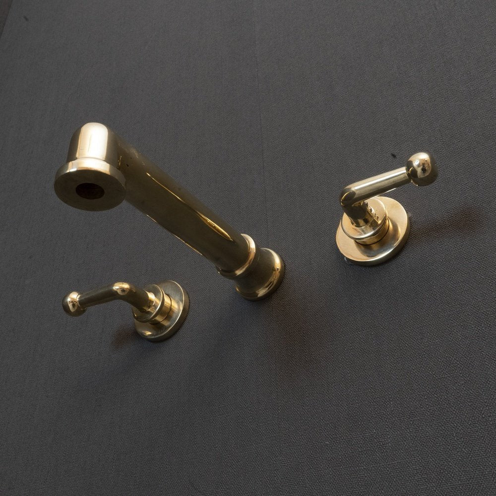 Unlacquered Brass Wall Mounted Faucet With Lever Handles, Brass Faucet For Kitchen And Bathroom Mimo Wall Mounted Faucet