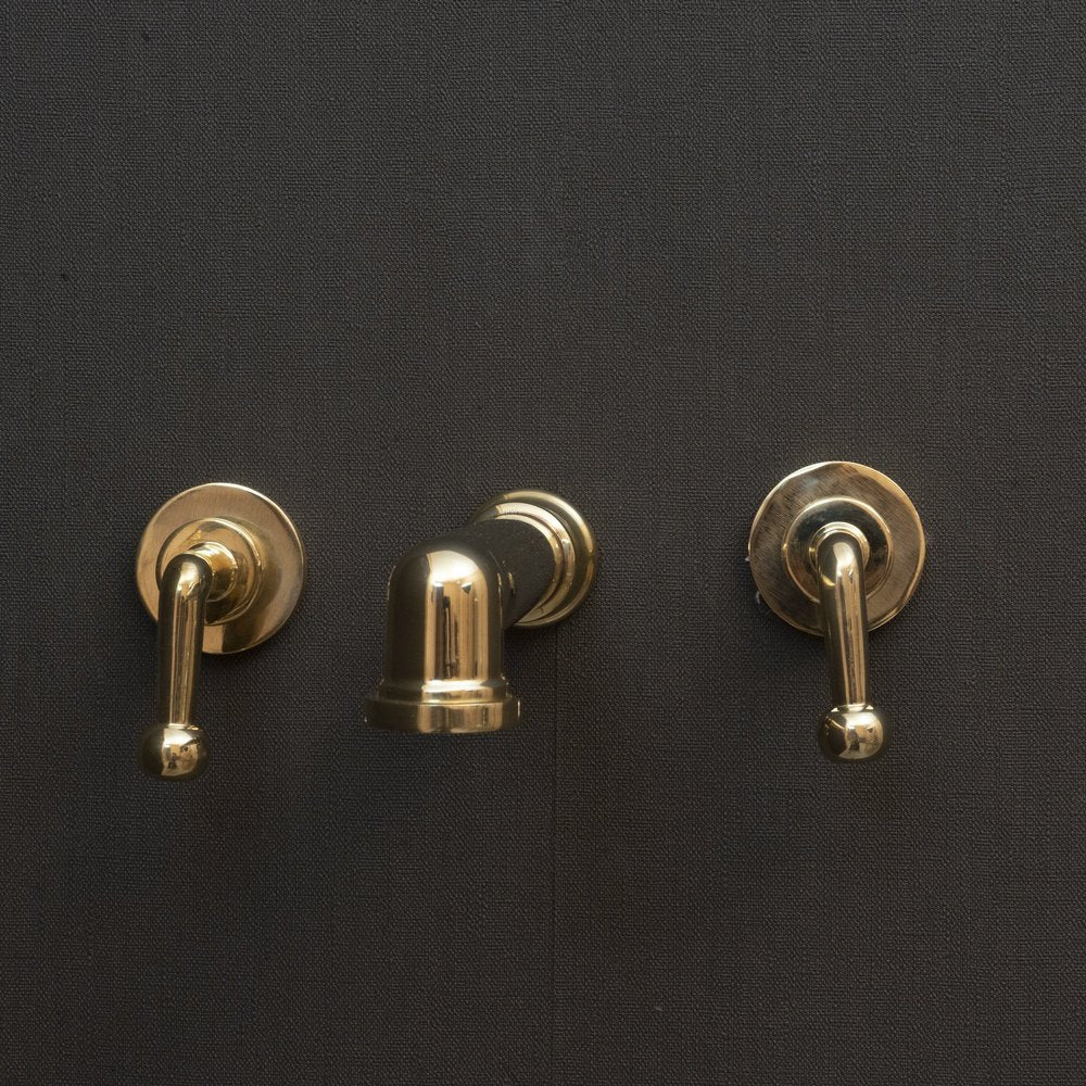 Unlacquered Brass Wall Mounted Faucet With Lever Handles, Brass Faucet For Kitchen And Bathroom Mimo Wall Mounted Faucet