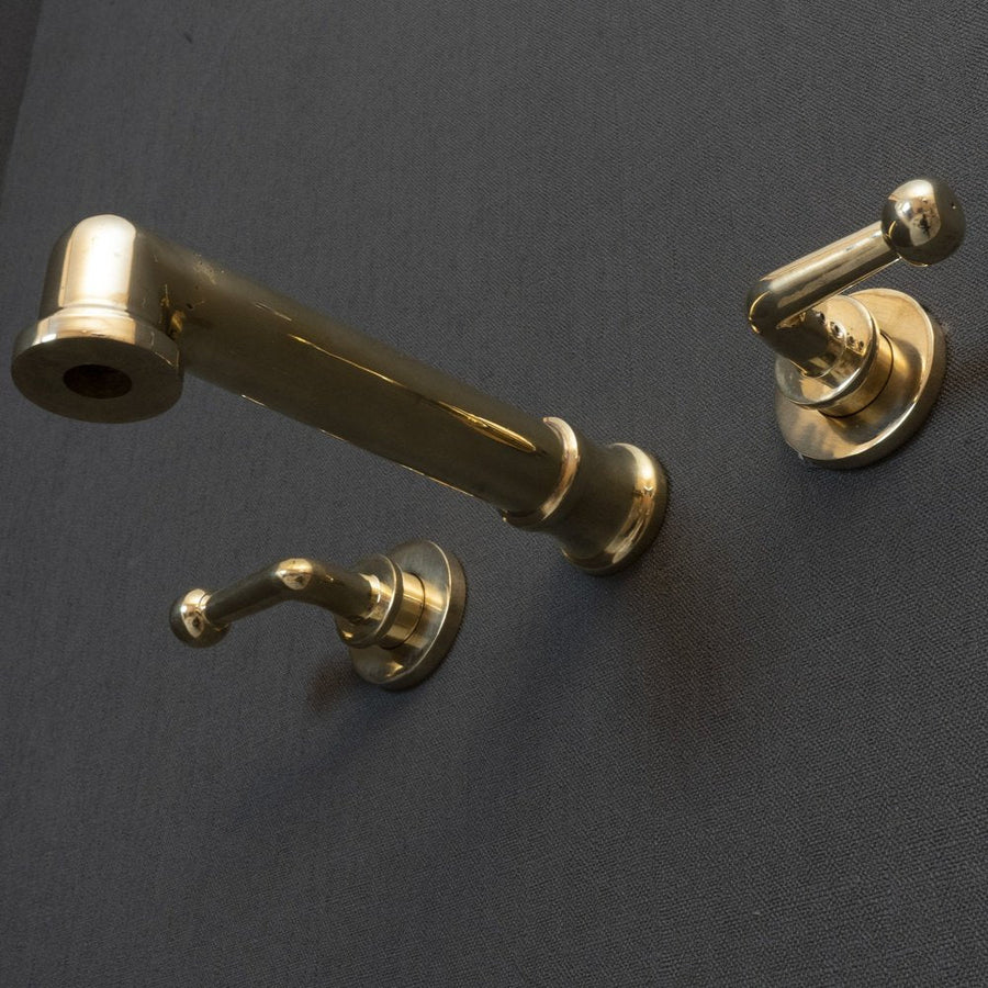 Unlacquered Brass Wall Mounted Faucet With Lever Handles, Brass Faucet For Kitchen And Bathroom Mimo Wall Mounted Faucet
