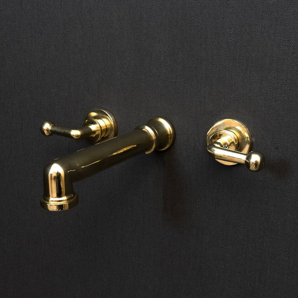 Unlacquered Brass Wall Mounted Faucet With Lever Handles, Brass Faucet For Kitchen And Bathroom Mimo Wall Mounted Faucet