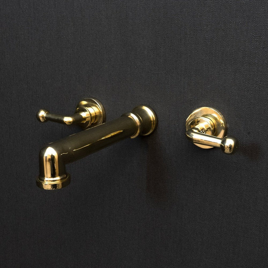 Unlacquered Brass Wall Mounted Faucet With Lever Handles, Brass Faucet For Kitchen And Bathroom Mimo Wall Mounted Faucet
