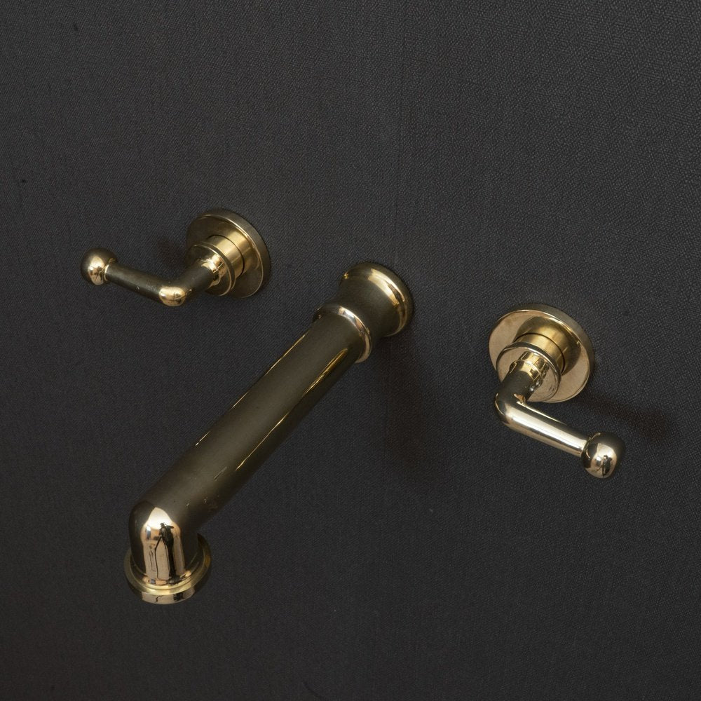 Unlacquered Brass Wall Mounted Faucet With Lever Handles, Brass Faucet For Kitchen And Bathroom Mimo Wall Mounted Faucet