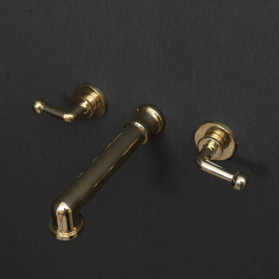 Unlacquered Brass Wall Mounted Faucet With Lever Handles, Brass Faucet For Kitchen And Bathroom Mimo Wall Mounted Faucet