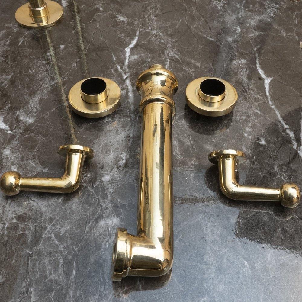 Unlacquered Brass Wall Mounted Faucet With Lever Handles, Brass Faucet For Kitchen And Bathroom Mimo Wall Mounted Faucet