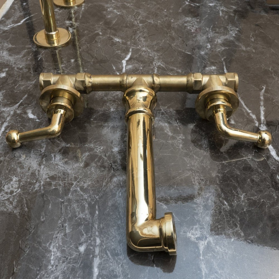 Unlacquered Brass Wall Mounted Faucet With Lever Handles - Brassna