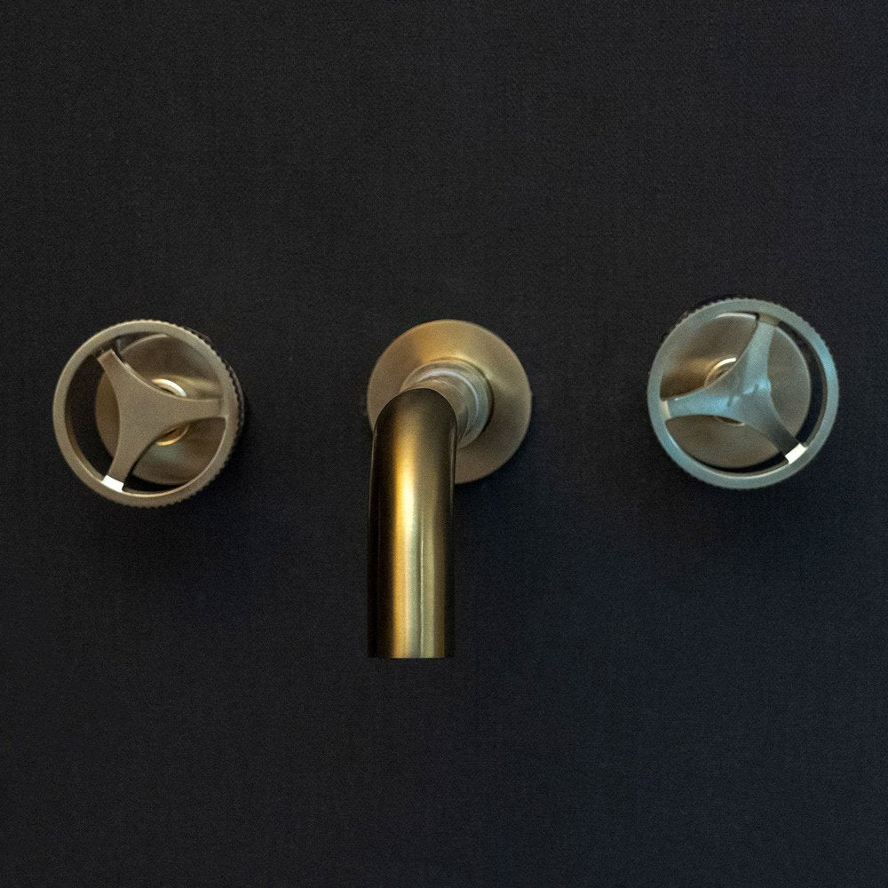 Unlacquered Brass Wall Mounted Faucet With Round Handles - Brassna