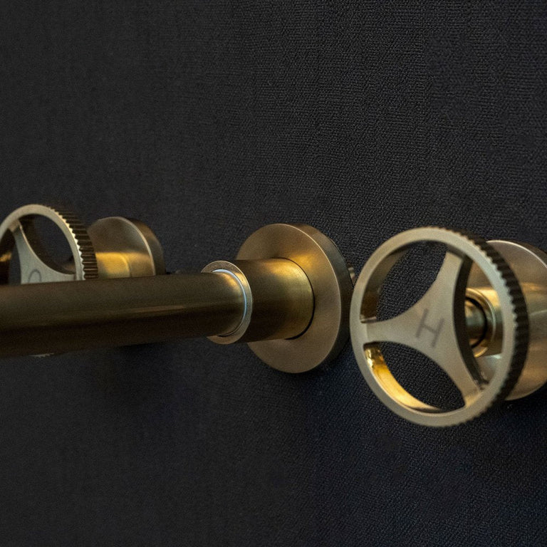 Unlacquered Brass Wall Mounted Faucet With Round Handles, Brass Faucet For Kitchen And Bathroom Unlacquered Brass Wall Mounted Faucet With Round Handles