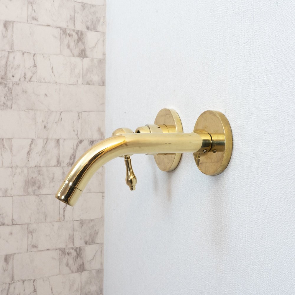 Unlacquered Brass Wall Mounted Mixer Faucet - Brassna