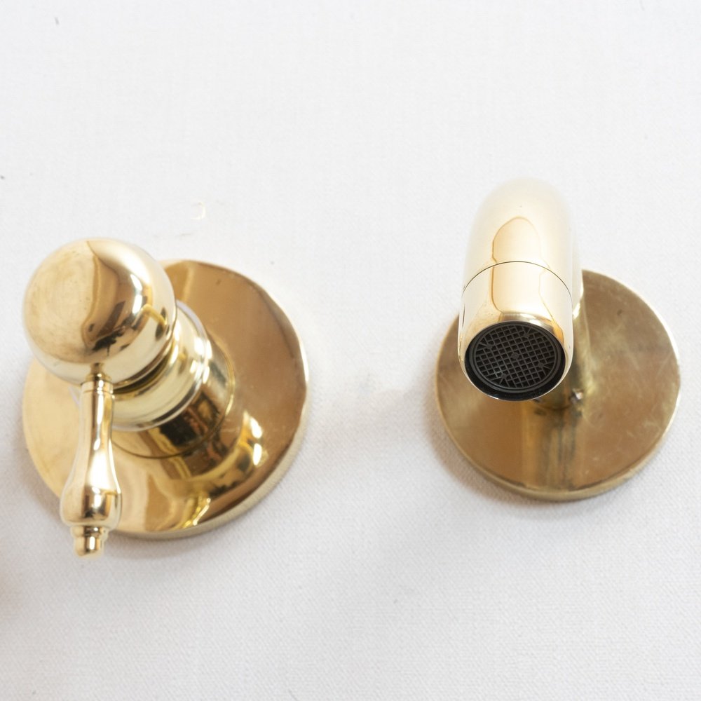 Handcrafted Solid Brass Wall Bath Faucet II | Brassna Unlacquered Brass Wall Mounted Mixer Faucet