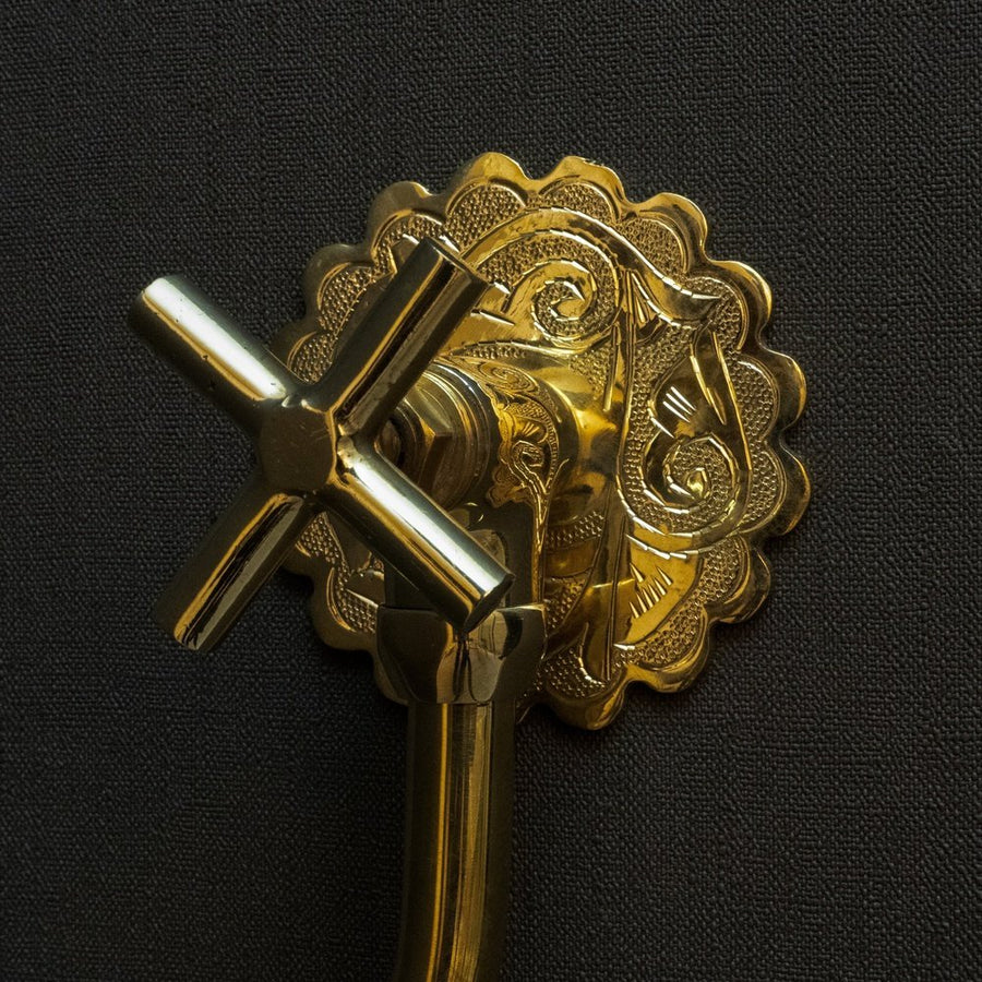 Unlacquered Brass Wash Foot Faucet, Traditional Solid Brass Outdoor Faucet with Cross Handle Unlacquered Brass Wash Foot Faucet
