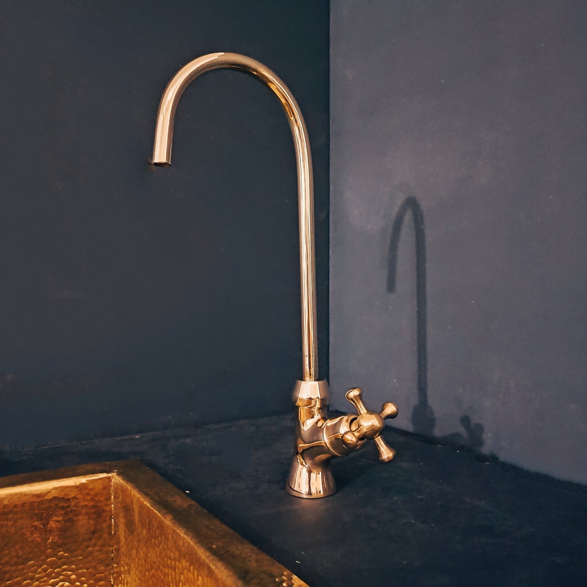 Handcrafted Solid Brass Water Filter | Brassna Unlacquered brass water filter faucet