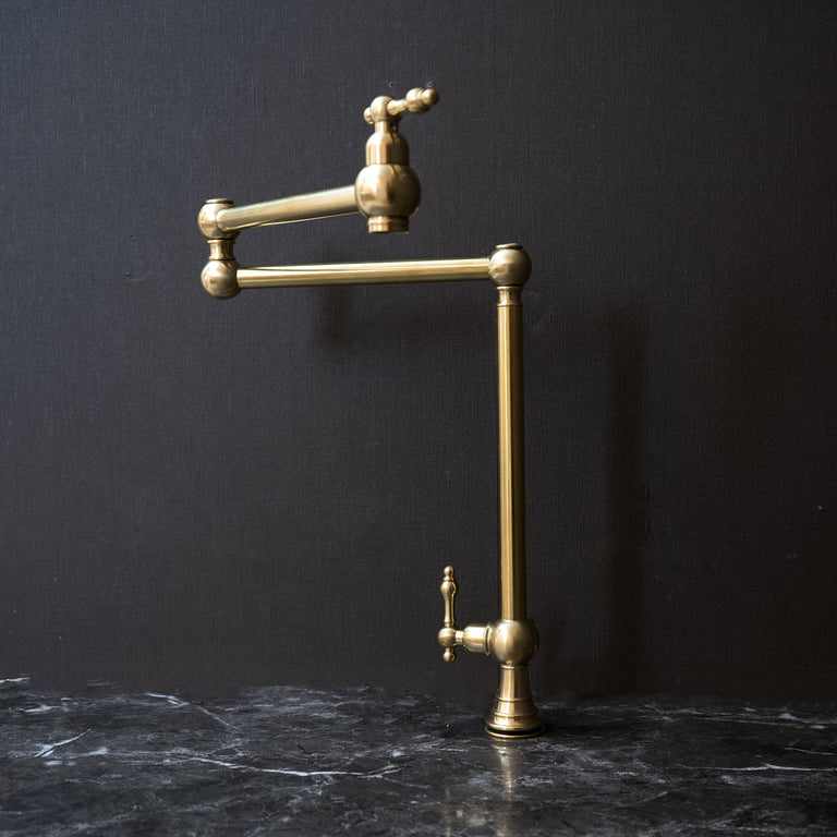 Unlacquered Brass Kitchen Deck Mounted Pot Filler Faucet with Five Ball, 2-Handle Pot Filler with 360-Degree Swivel in Solid Brass Vero Pot Filler