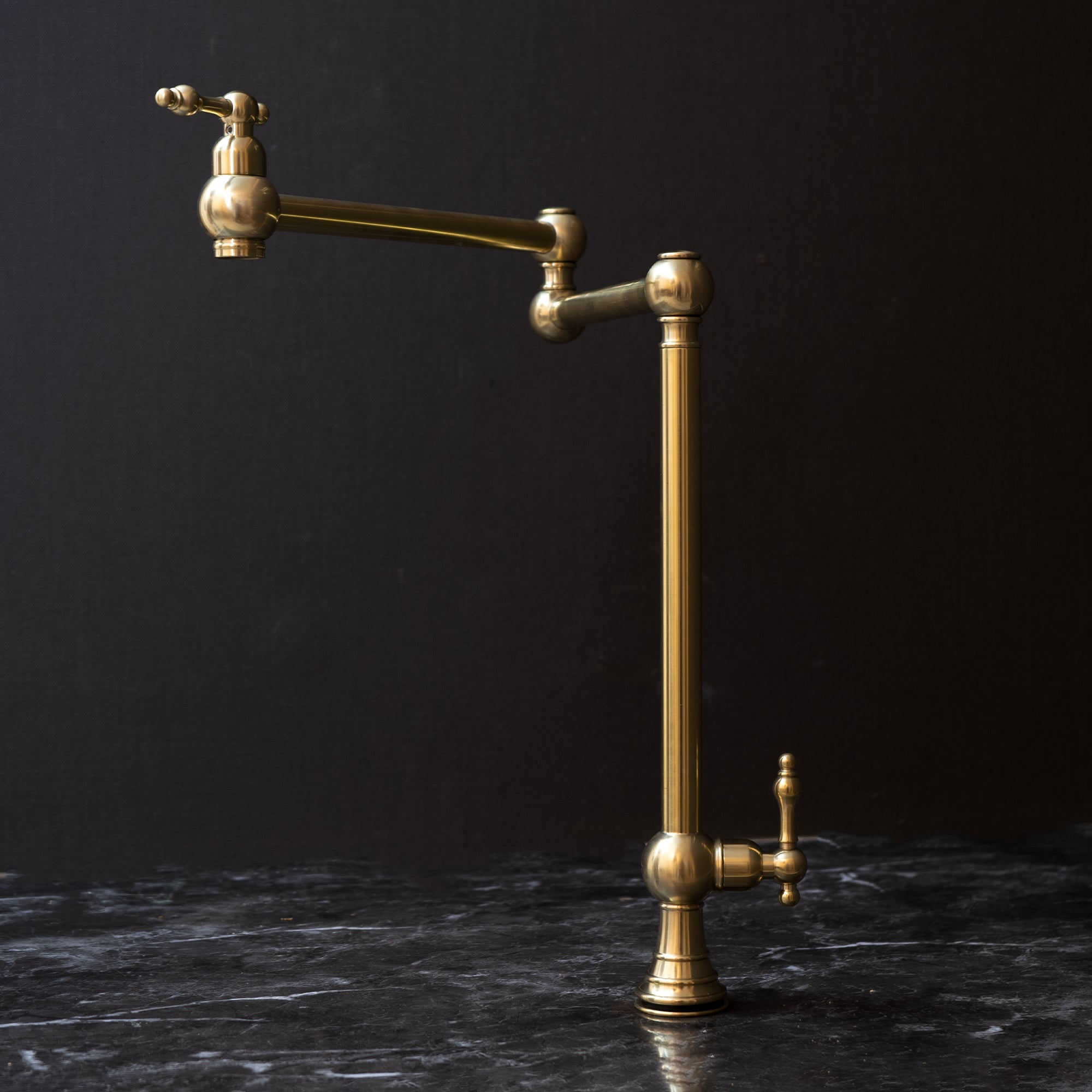 Unlacquered Brass Kitchen Deck Mounted Pot Filler Faucet with Five Ball, 2-Handle Pot Filler with 360-Degree Swivel in Solid Brass Vero Pot Filler