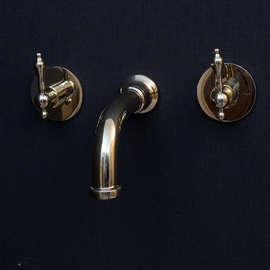 Unlacquered Brass Wall Mounted Faucet With Lever Handles, Brass Faucet For Kitchen And Bathroom Wall Mounted Handcrafted Faucet With Lever Handles