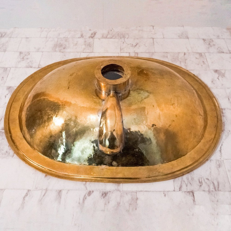 Argan Wood And Brass Oval Bathroom Sink, Powder Room Drop in Sink Wood And Brass Handcrafted Bathroom Sink