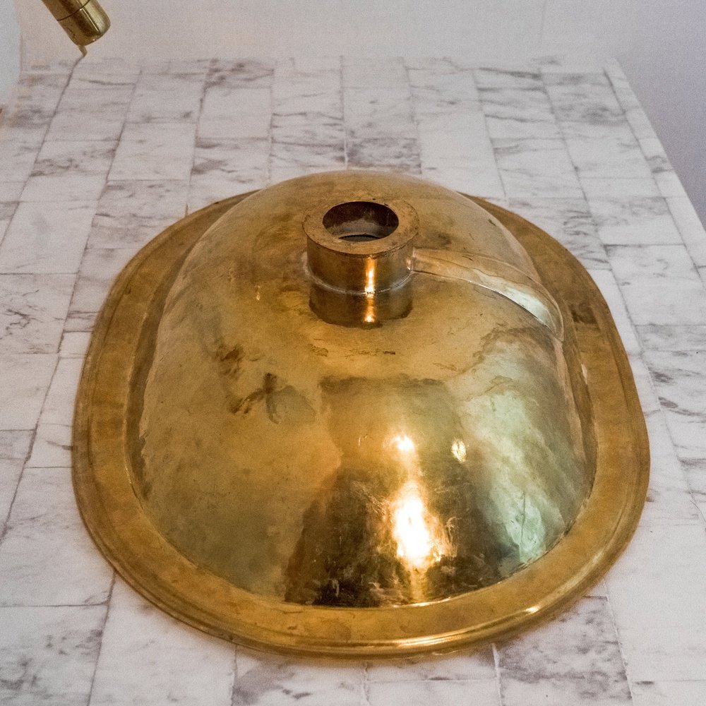 Argan Wood And Brass Oval Bathroom Sink, Powder Room Drop in Sink Wood And Brass Bathroom Sink