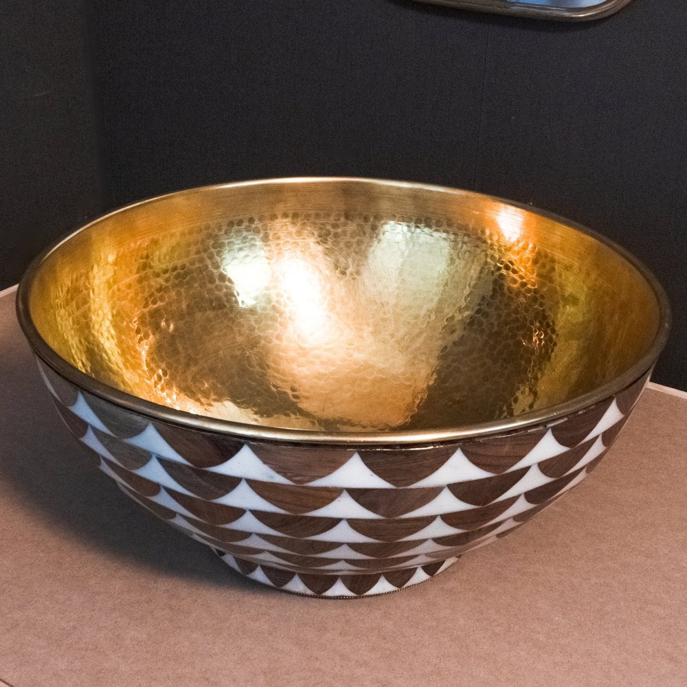 Wood & Brass Bathroom Vessel Sink, Moroccan vessel sinks Wood & Brass Bathroom Vessel Sink