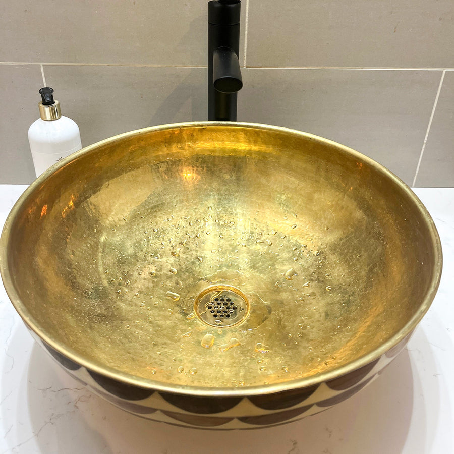 Wood & Brass Bathroom Vessel Sink - Brassna