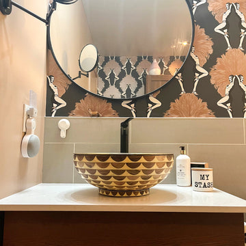 Wood & Brass Bathroom Vessel Sink - Brassna